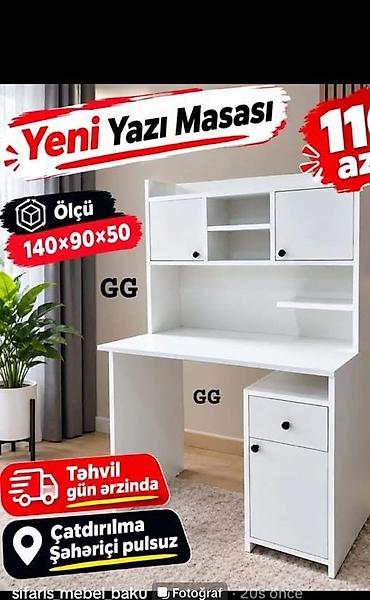 reception masa: Yeni yazı masası - Ölçü: 140 × 90 × 50 sm - Rəng: ağ - Üst hissədə 2 — 1