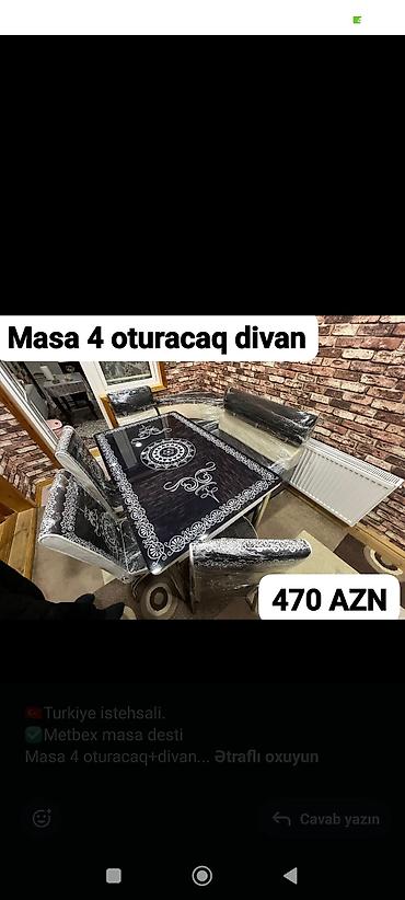 divan 150: Mətbəx masa dəsti – Türkiyə istehsalı. Dəst tərkibi: - Masa - 2 ədəd — 10