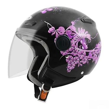 bicikle type 1: Otvorena kaciga za skuter/motor – crna sa ljubičastim floralnim — 1