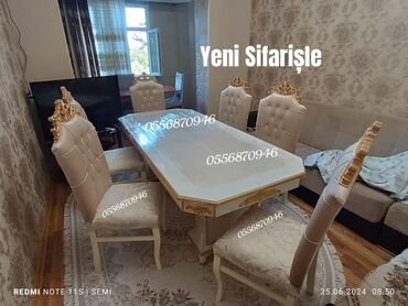 Sifarişlə masa və oturacaq dəstləri: Dördbucaq masa, Qonaq otağı üçün, 6 nəfər, Açılan, Azərbaycan, Zəmanətli — 21