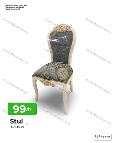 Klassik dizaynlı stul - Ölçü: 49×49 sm - Dekorativ oyma detallı