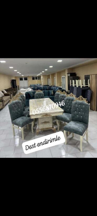 Masa və oturacaq dəstləri: Qonaq otağı üçün, Yeni, Açılan, Dördbucaq masa, 6 stul — 9