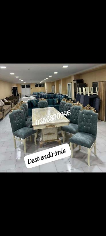 tek stolar: Qonaq otağı üçün, Yeni, Açılan, Dördbucaq masa, 6 stul — 2