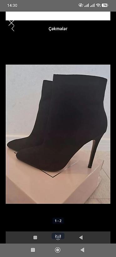 Ботинки и ботильоны: Qadın üçün qara incə dabanlı qısa çəkmələr (ankle boot). - Rəng — 1