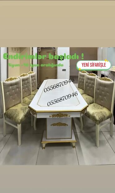 Masa və oturacaq dəstləri: Qonaq otağı üçün, Yeni, Açılmayan, Dördbucaq masa, 6 stul — 4