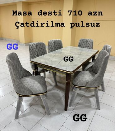 стул в прихожую: Qonaq otağı üçün, Yeni, Açılmayan, Dördbucaq masa, 6 stul