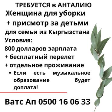 байер работа: В Анталию требуется помощница по дому (уборка + присмотр за детьми)