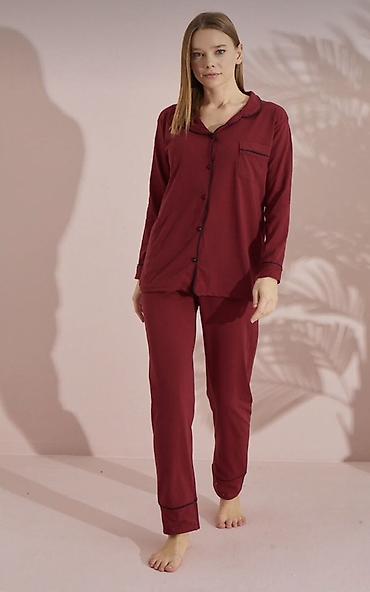 ev desti: Qadın pijama dəsti 3 xl – bordo rəng 2 hissəli dəst: uzunqollu köynək — 1