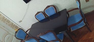 bez materiallı stol: Qonaq otağı üçün, İşlənmiş, Açılan, Kvadrat masa, 6 stul