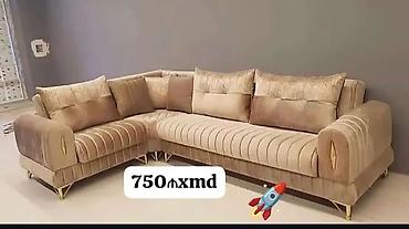 kunc divan embawood: Künc divan – zərif bej rəngdə, yumşaq məxməri/parça üzlüklə. Modern — 1