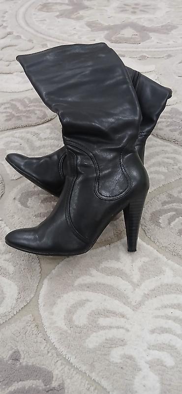 Çəkmələr: Qadın dizə yaxın hündürdaban çəkmə - Rəng: qara - Material: yumşaq — 4