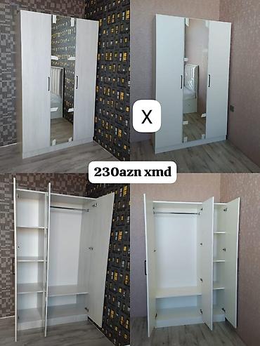 Üç qapılı paltar dolabı, orta qapıda tam boy güzgü ilə. İki rəng