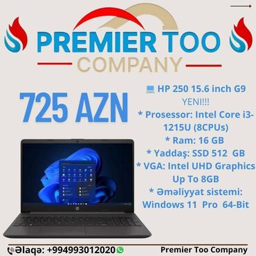 Acer: Yeni HP 15.6 ", Intel Core i3, 256 GB, Ünvandan götürmə, Ödənişli çatdırılma, Rayonlara çatdırılma