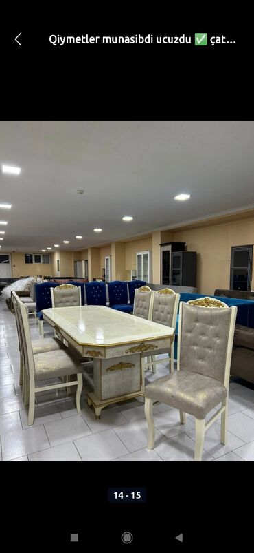 Masa və oturacaq dəstləri: Qonaq otağı üçün, Yeni, Açılmayan, Dördbucaq masa, 6 stul — 24