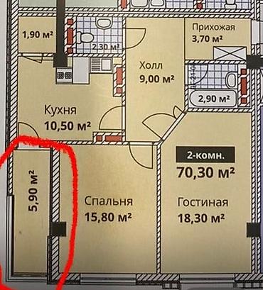 archa group: 2 комнаты, 70 м², Кок-Жар мкр Элитка, 10 этаж, ПСО (под самоотделку) — 9