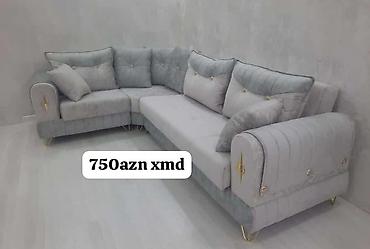 Divanlar: Künc divan – zərif açıq-boz rəng palitrası ilə müasir dizayn — 1