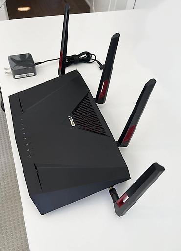 dell notbuk: ASUS dual-band Wi‑Fi router (qara/qırmızı dizayn, 4 xarici anten) — — 3