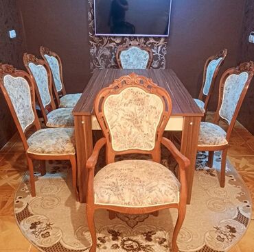 yığılan stol: Для гостиной, Квадратный стол, 7 стульев