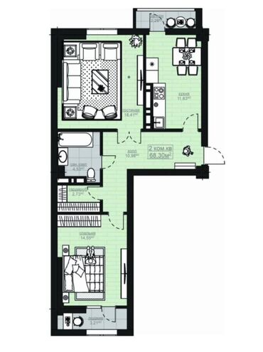 Продажа домов: 2 комнаты, 68 м², Элитка, 5 этаж, ПСО (под самоотделку)