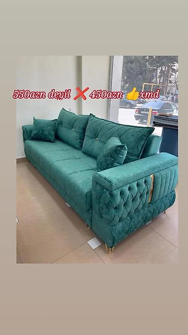 daraq dekor: - Məhsul: 3 nəfərlik divan - Rəng/material: Zümrüd-yaşıl, yumşaq — 1