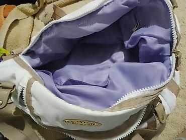 torbe sa stampom: Ženska torba – platno/tekstil, bela sa bež detaljima - Materijal — 7