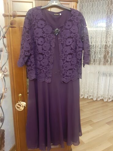 женское платье с воланом: Вечернее платье, Миди, 4XL (EU 48)