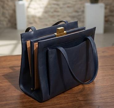 Elegantna poslovna torba – tamnoplava koža - Materijal: glatka