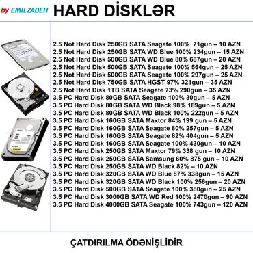 Masaüstü kompüterlər və iş stansiyaları: Daxili Sərt disk (HDD) Western Digital (WD), < 120 GB, İşlənmiş