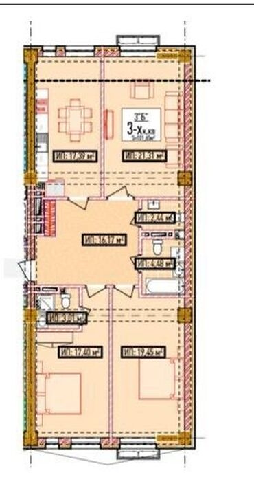 Продажа квартир: 3 комнаты, 101 м², Элитка, 6 этаж, ПСО (под самоотделку)