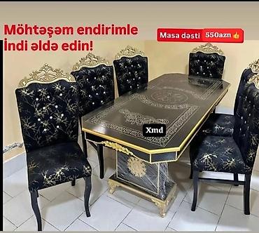 kreditle stol stul: Qonaq otağı üçün, Yeni, Açılmayan, Dördbucaq masa, 6 stul — 1