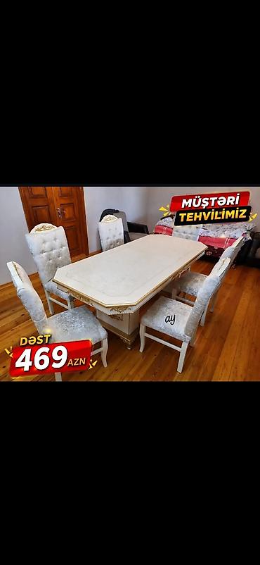 salon stollari: Yemək masasının dəsti - Dəst: masa + 6 ədəd stul - Stil — 1