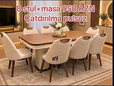 Yemək otağı dəsti – 8 stul + masa - Komplekt: 1 masa və 8 ədəd stul - at lalafo.az Yemək otağı dəsti – 8 stul + masa - Komplekt: 1 masa və 8 ədəd stul -