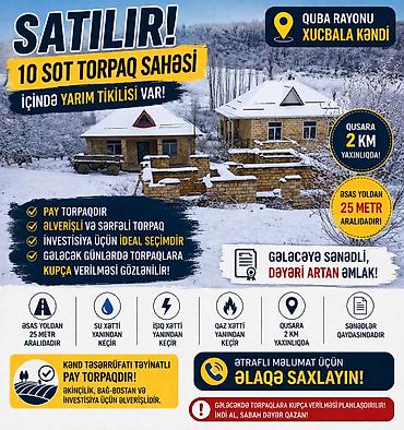 ev: Quba rayonu Xucbala kəndində içində yarımtikili olan 10 sot torpaq — 4