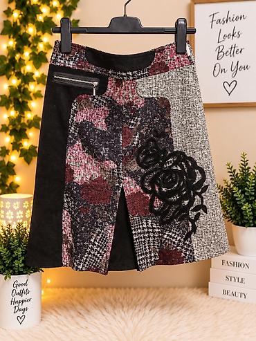 elipsa suknje: Unikatna ženska suknja A-kroja sa patchwork dizajnom. Kombinacija — 1