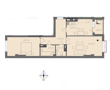 1 ком кв псо: 2 комнаты, 66 м², Индивидуалка, 6 этаж, ПСО (под самоотделку)