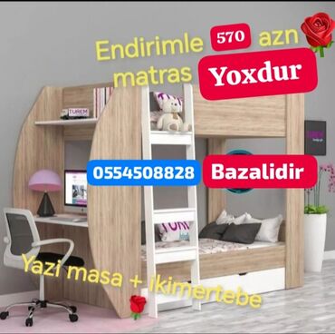 tap az iki mertebeli carpayilar: Oğlan və qız üçün, İşlənmiş, Çarpayı, Matrassız, Siyirməli, MDF