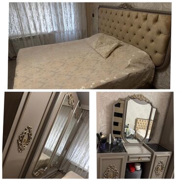 кровать двуспальная с матрасом: Двуспальная кровать, Шкаф, Трюмо, 2 тумбы, Б/у