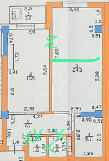 60: 1 комната, 57 м², 108 серия, 4 этаж, ПСО (под самоотделку) — 2