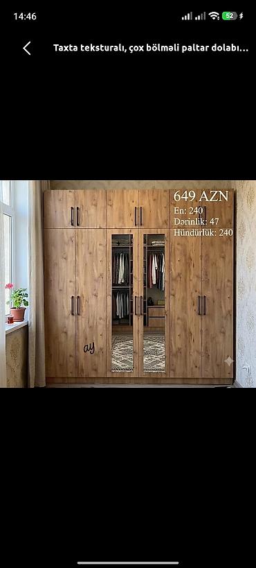 pixta agaci: Yeni, 6 qapı, Güzgülü, Qəhvəyi, Taxta, Açılan, Düz dolab — 1