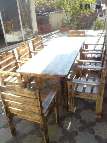 Bağ, çöl masa və oturacaq dəstləri: Yeni, Dördbucaq masa, Açılmayan, Stullar ilə, Taxta, Azərbaycan — 10