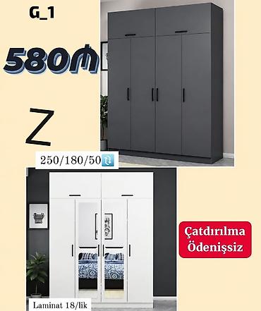 Dolablar: Yeni, 4 qapılı, Güzgülü, Ağ, Açılan, Düz dolab — 1