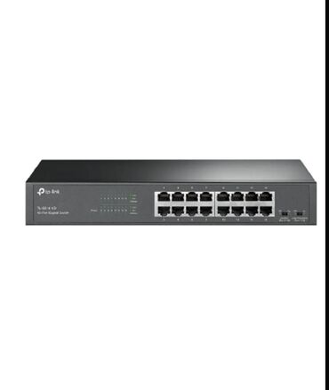 Модемдер жана тармак жабдуулары: Коммутатор TP-Link с 16 портами Gigabit Ethernet. Предназначен для