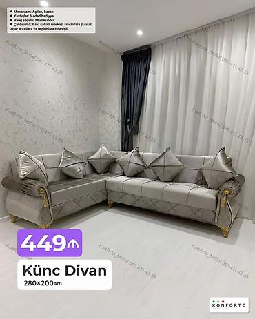 Künc Divan – 280×200 sm Xüsusiyyətlər: - Mexanizm: açılan, bazalı -