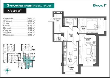 Продажа квартир: 2 комнаты, 74 м², Элитка, 6 этаж, ПСО (под самоотделку)