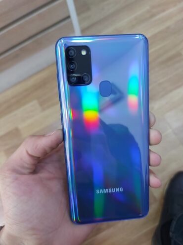 Samsung Galaxy A21S, 32 ГБ, цвет - Синий, Сенсорный, Отпечаток пальца, Две SIM карты