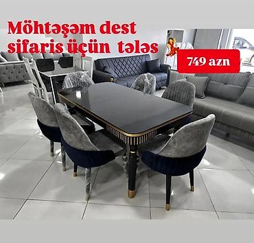 basqa: Qonaq otağı üçün, Yeni, Açılmayan, Dördbucaq masa, 6 stul — 1