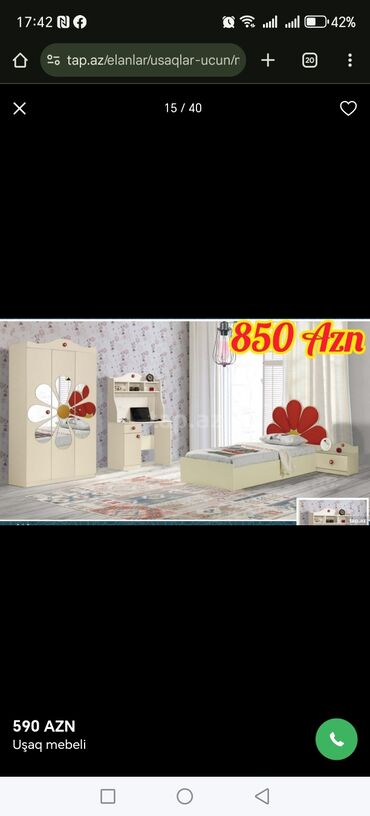 Uşaq və gənc otağı üçün dəstlər: Oğlan və qız üçün, Təknəfərlik çarpayı, Yazı masası — 8