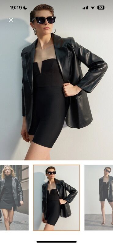 вельветовые женские джинсы: Qadınlar üçün qara dəri efektli blazer - Model: Oversize siluet, tək