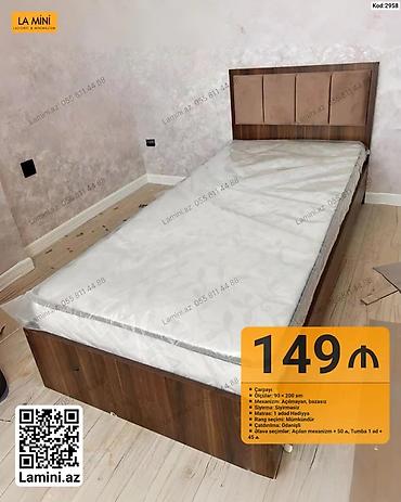 Ev üçün mebel: Çarpayı – Kod: 2958 - Ölçü: 90 × 200 sm - Mexanizm: Açılmayan — 1