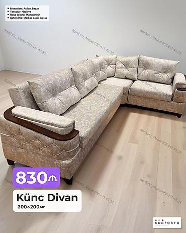 yorğa: Künc divan – 300×200 sm - Mexanizm: açılan, bazalı (yuxarı qalxan — 1